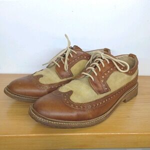 Frye‎ Company John A. Frye Wingtip Oxford Men's 10D Brown Leather Canvas Brogue